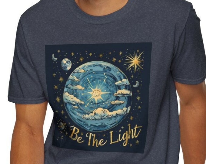 Unisex Softstyle T-Shirt, Be the Light Cotton Tee, Boho Hippie Shirt, Sizes XS-5XL, Men's Women's Retro Apparel Clothing