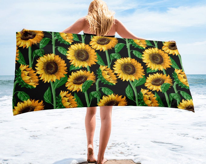 Large Beach Towel, 30 x 60 Inch Towel, Bath Towel, Sunflowers Floral Towel, Custom Print Towel, Floral Art Designer Towel, Premium Towel