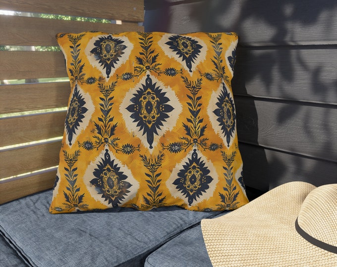 Boho Print Outdoor Decorative Pillow, CHOOSE Your SIZE, UV Resistant Outdoor Pillow, Colorful Pillow Decor, Water Resistant Pillow