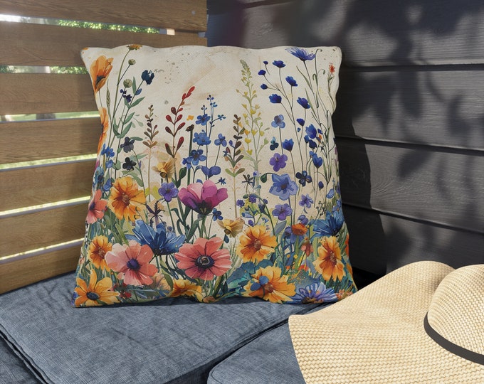 Boho Floral Print Outdoor Decorative Pillow, CHOOSE Your SIZE, UV Resistant Outdoor Pillow, Colorful Pillow Decor, Water Resistant Pillow