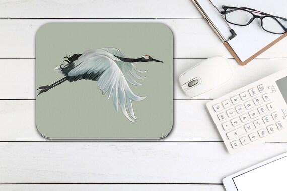 Japanese Crane Bird Art Mouse Pad Office Desk Accessories Etsy