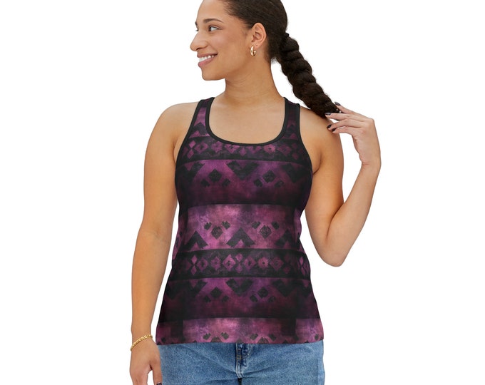 Women's Racerback Tank Top, Tribal Boho Tank Top, Silky Polyester Spandex Flowy Tank, Sporty Tank Top, Sizes S-2XL