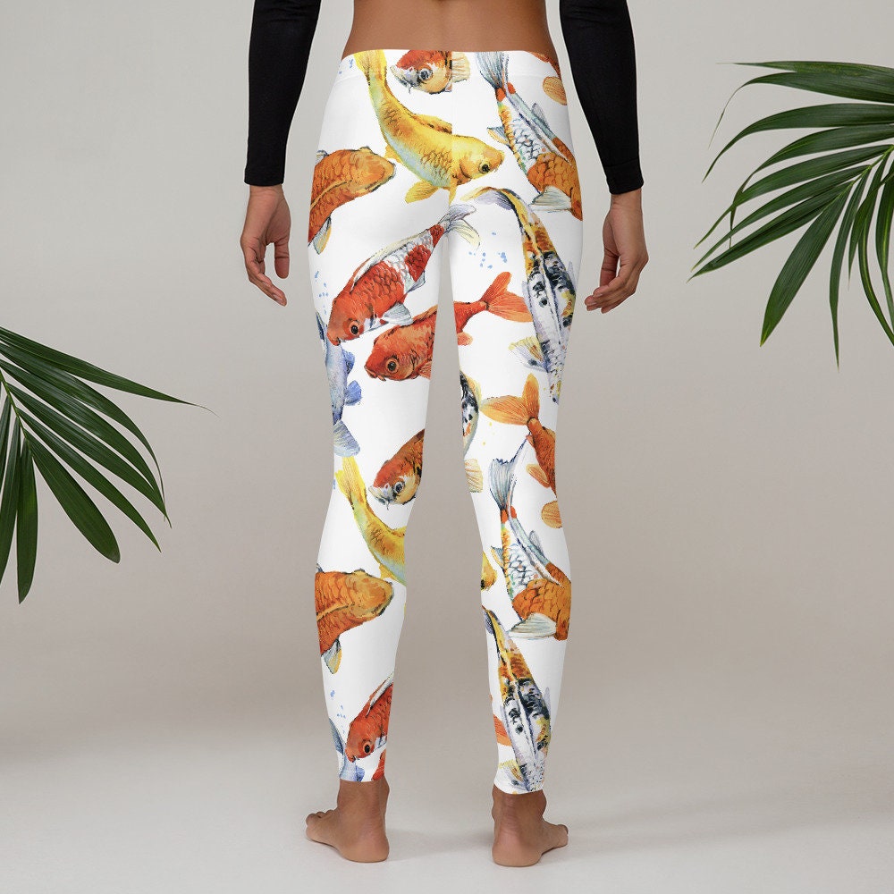 Japanese Style Koi Fish Yoga Leggings, Printed Leggings, Workout