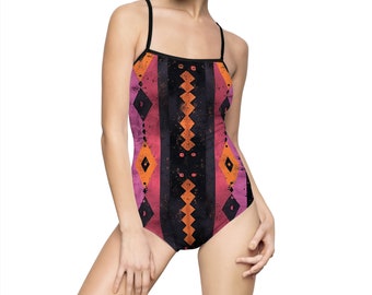 Women's One-piece Swimsuit, Boho Tribal Print Swim Suit, Womens One Piece Swimsuit, Sizes XS-3XL, Batik Print Swimwear