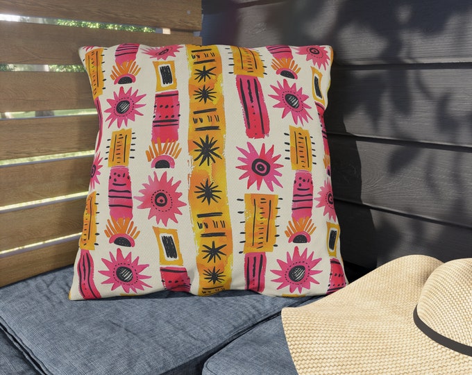 Boho Print Outdoor Decorative Pillow, CHOOSE Your SIZE, UV Resistant Outdoor Pillow, Colorful Pillow Decor, Water Resistant Pillow