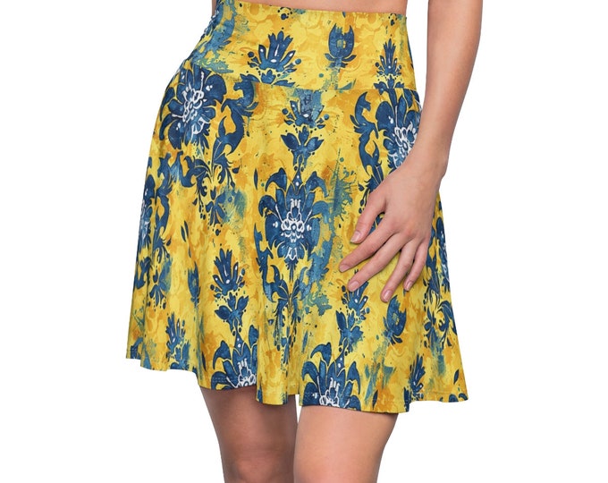 Women's Boho Skater Skirt, Polyester Spandex Stretchy Silky Boho Skirt, Flowy Hippie Skirt, XS-2XL