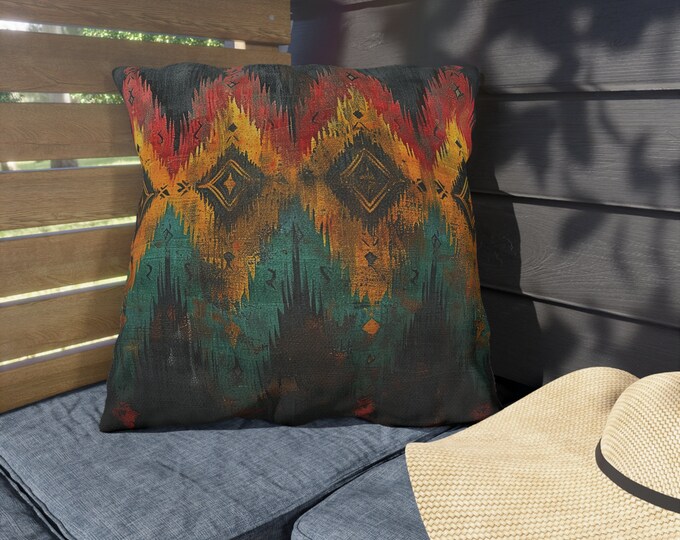 Boho Print Outdoor Decorative Pillow, CHOOSE Your SIZE, UV Resistant Outdoor Pillow, Colorful Pillow Decor, Water Resistant Pillow