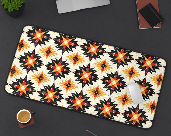 LARGE Tribal Aztec Design Desk Mat, 3 Sizes Non Slip Desk Pad, Office Computer Tech Supplies, Boho Bohemian Hippie Neoprene Desk Mat