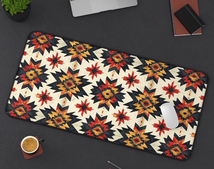 LARGE Tribal Aztec Design Desk Mat, 3 Sizes Non Slip Desk Pad, Office Computer Tech Supplies, Boho Bohemian Hippie Neoprene Desk Mat
