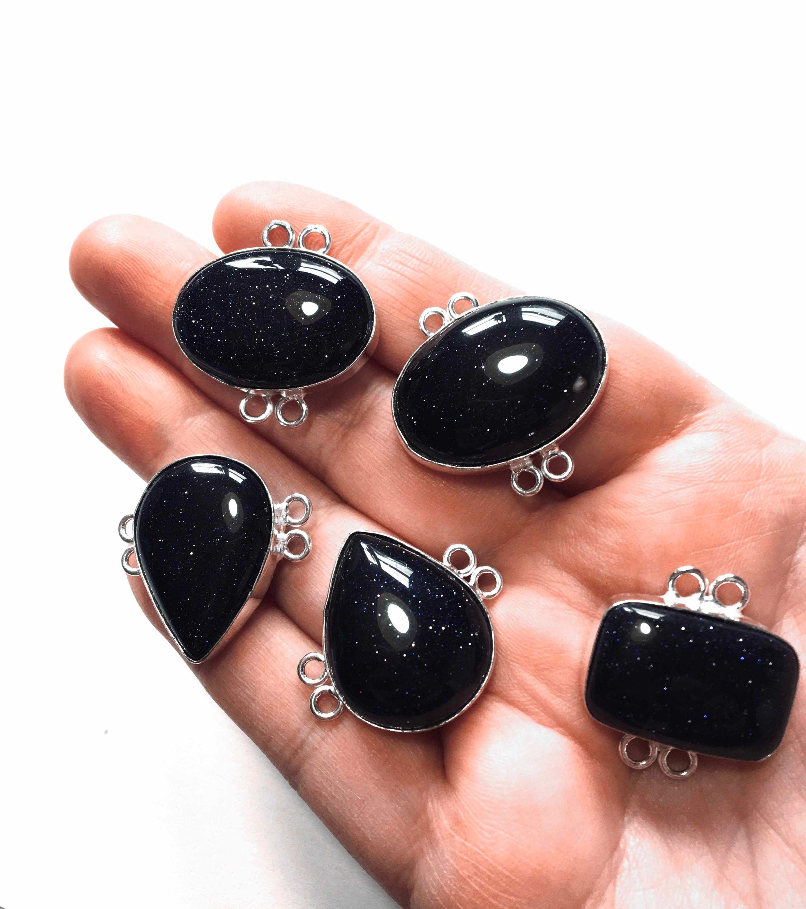 Sterling Silver Blue Goldstone Connector Link, Jewelry Gemstone