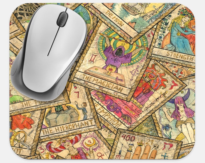 Tarot Occult Mouse Pad, Oracle Gems Mouse Pad, Computer Accessories, Tech Desk Supplies, Boho Bohemian Hippie Mouse Pad, Neoprene Mouse Pad