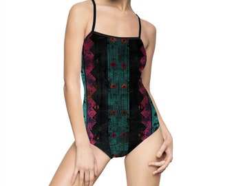 Women's One-piece Swimsuit, Boho Tribal Print Swim Suit, Womens One Piece Swimsuit, Sizes XS-3XL, Batik Print Swimwear