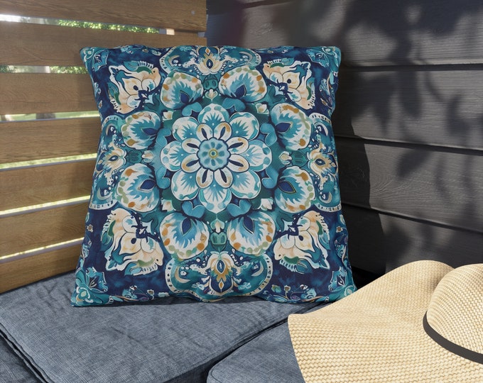 Boho Print Outdoor Decorative Pillow, CHOOSE Your SIZE, UV Resistant Outdoor Pillow, Colorful Pillow Decor, Water Resistant Pillow