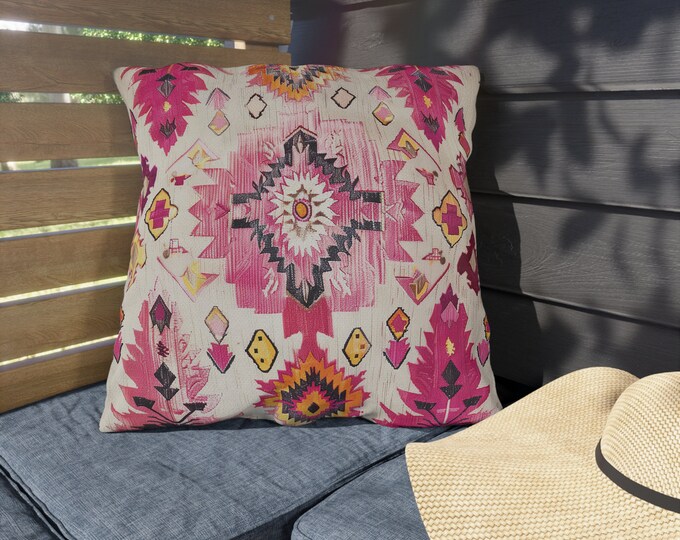 Boho Print Outdoor Decorative Pillow, CHOOSE Your SIZE, UV Resistant Outdoor Pillow, Colorful Pillow Decor, Water Resistant Pillow