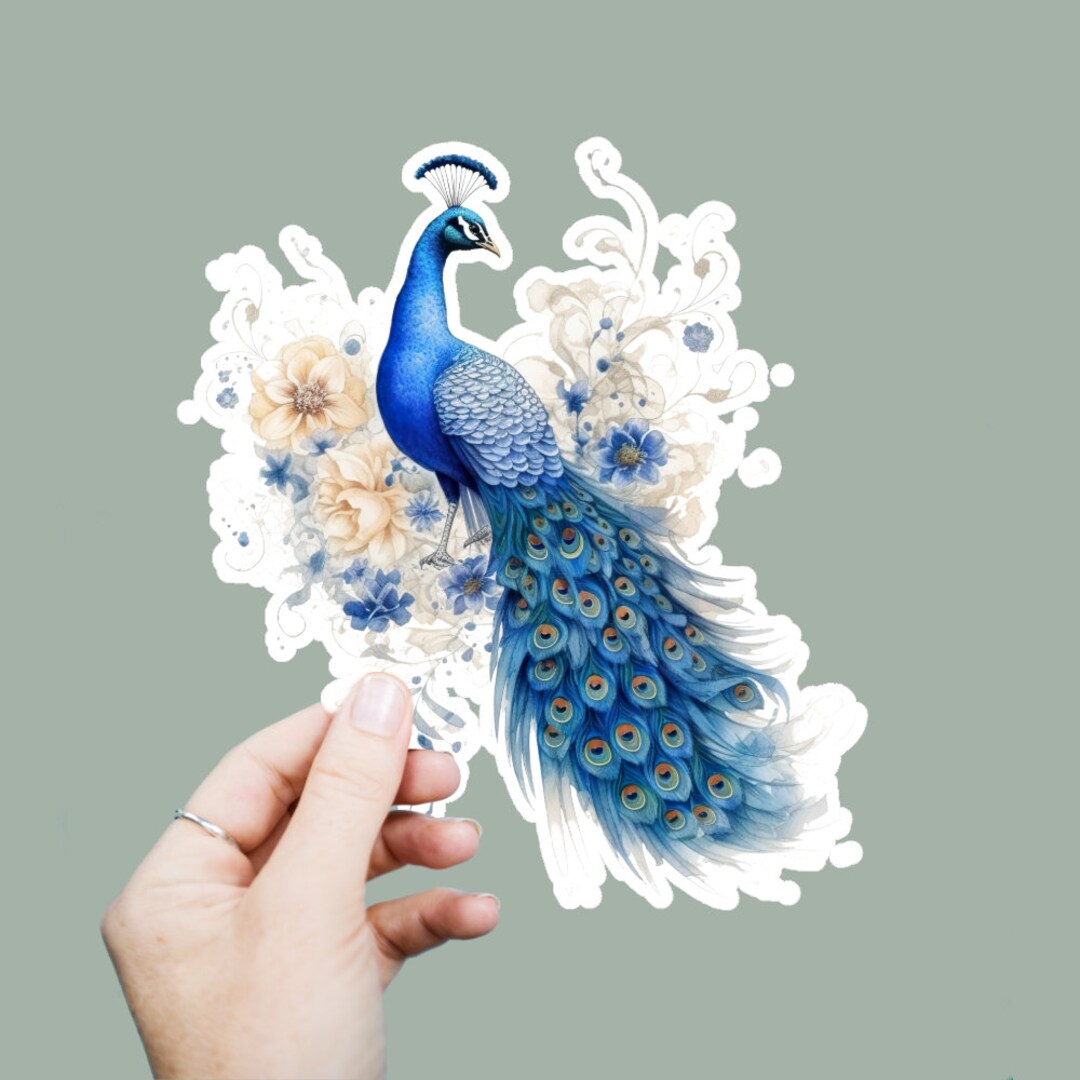 Floral Peacock Vinyl Decal, Satin Finish Boho Animal Sticker, Laptop ...