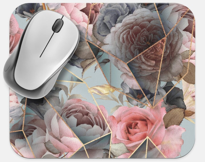 Floral Mouse Pad, Flowers Mouse Pad, Computer Accessories, Tech Desk Supplies, Boho Bohemian Hippie Mouse Pad, Neoprene Non Slip Mouse Pad