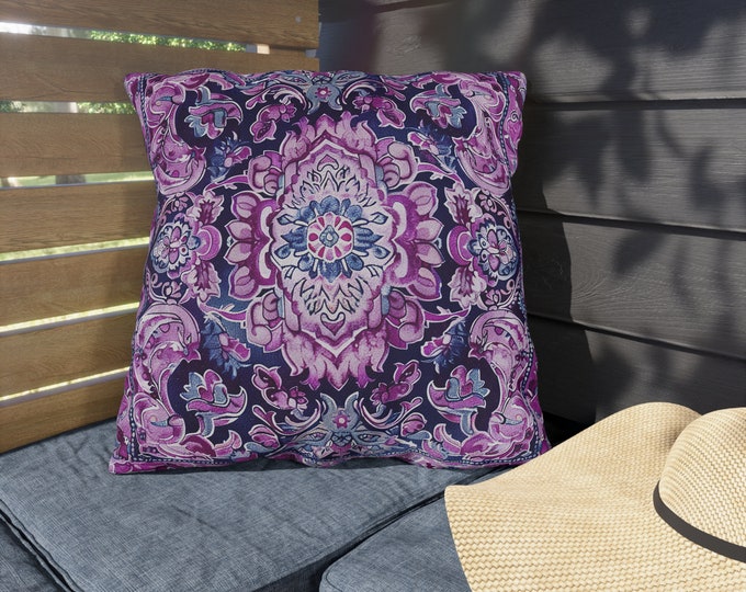 Boho Print Outdoor Decorative Pillow, CHOOSE Your SIZE, UV Resistant Outdoor Pillow, Colorful Pillow Decor, Water Resistant Pillow