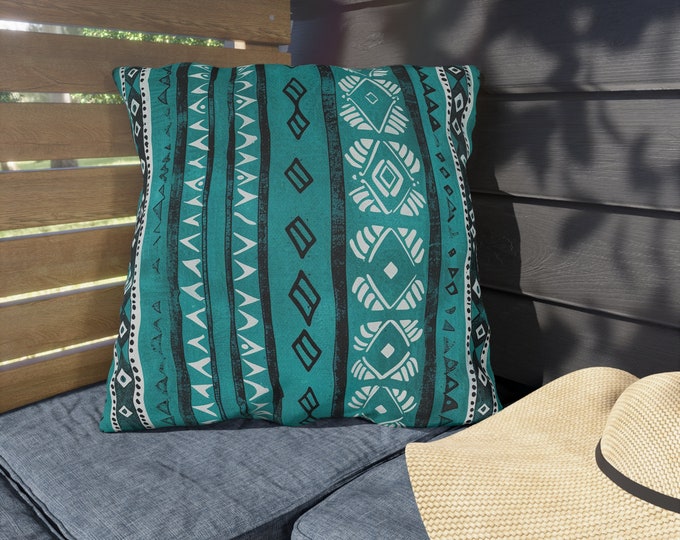 Boho Print Outdoor Decorative Pillow, CHOOSE Your SIZE, UV Resistant Outdoor Pillow, Colorful Pillow Decor, Water Resistant Pillow