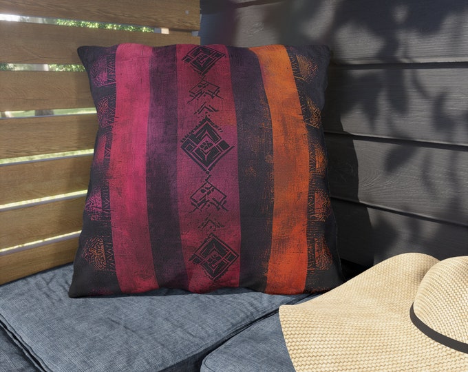 Boho Print Outdoor Decorative Pillow, CHOOSE Your SIZE, UV Resistant Outdoor Pillow, Colorful Pillow Decor, Water Resistant Pillow