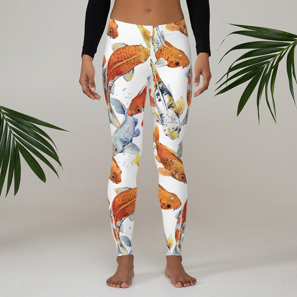 Womens Leggings, Boho Koi Fish Print Leggings, Exercise Yoga Pants