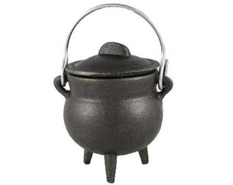 Plain Cast Iron Ritual Cauldron, 3" Black Cauldron with Lid, Sage Smudge Bowl, Herbs Offering Bowl, Ceremonial Smudge Bowl