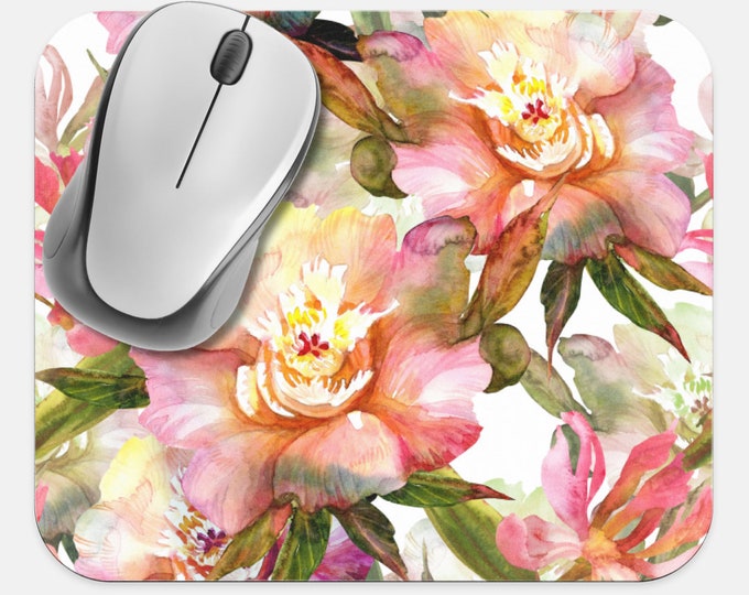 Floral Mouse Pad, Flowers Mouse Pad, Computer Accessories, Tech Desk Supplies, Boho Bohemian Hippie Mouse Pad, Neoprene Non Slip Mouse Pad