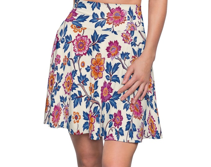 Women's Boho Skater Skirt, Polyester Spandex Stretchy Silky Boho Skirt, Flowy Hippie Skirt, XS-2XL