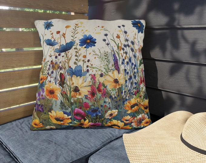 Boho Floral Print Outdoor Decorative Pillow, CHOOSE Your SIZE, UV Resistant Outdoor Pillow, Colorful Pillow Decor, Water Resistant Pillow