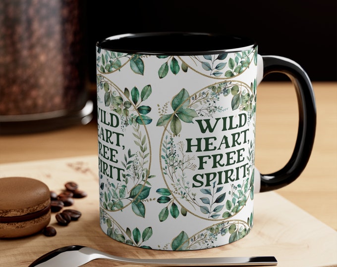 Ceramic Coffee Mug, 11oz Boho Coffee Cup, Wild Heart Free Spirit Drink Mug, Choose from 5 Colors!