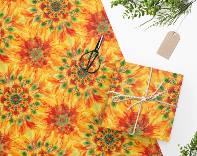 Bohemian Boho Print Wrapping Paper, Two Sizes, Sustainably Sourced, Party Supplies, Anniversary Birthday Gift Wrap, Boho Wrapping Paper