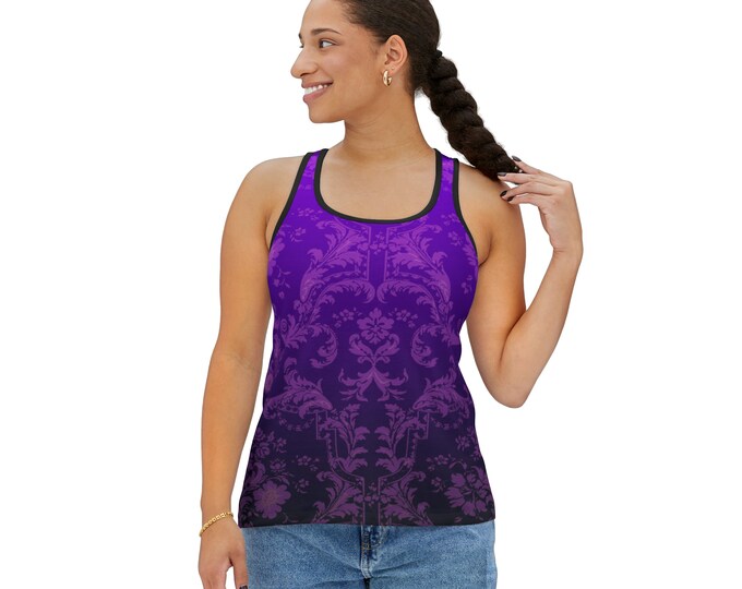 Women's Racerback Tank Top, Purple Ombre Tank Top, Silky Polyester Spandex Flowy Tank, Sporty Tank Top, Sizes S-2XL