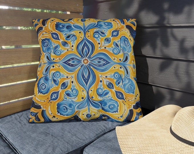 Boho Print Outdoor Decorative Pillow, CHOOSE Your SIZE, UV Resistant Outdoor Pillow, Colorful Pillow Decor, Water Resistant Pillow