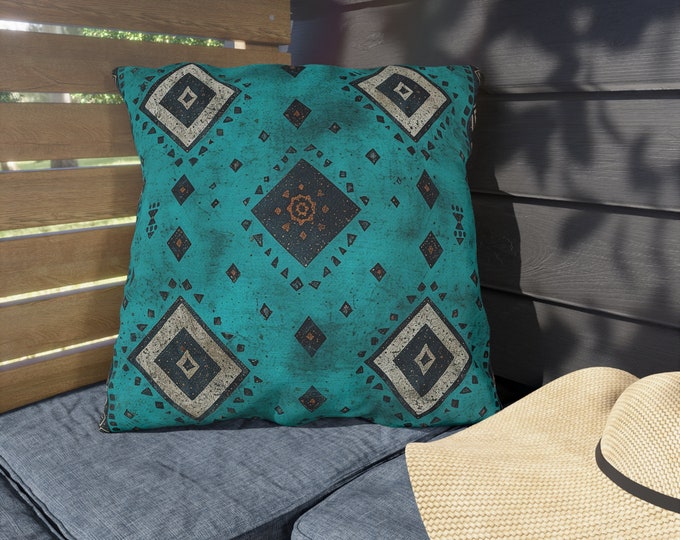 Boho Print Outdoor Decorative Pillow, CHOOSE Your SIZE, UV Resistant Outdoor Pillow, Colorful Pillow Decor, Water Resistant Pillow