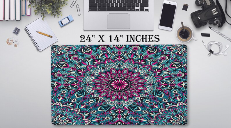 Computer Tech Supplies 24 x 12 In Non Slip Desk Pad Office Accessories LARGE Mandala Desk Pad Boho Bohemian Hippie Neoprene Desk Mat