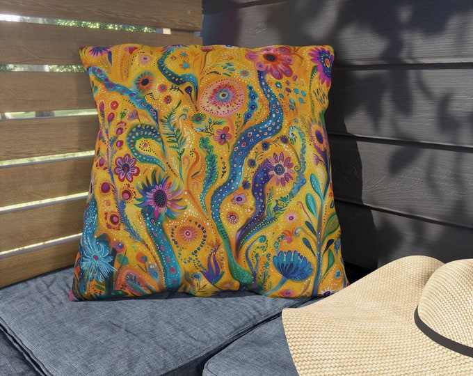 Boho Print Outdoor Decorative Pillow, CHOOSE Your SIZE, UV Resistant Outdoor Pillow, Colorful Pillow Decor, Water Resistant Pillow