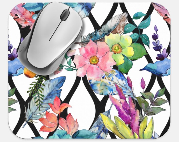 Floral Mouse Pad, Flowers Mouse Pad, Computer Accessories, Tech Desk Supplies, Boho Bohemian Hippie Mouse Pad, Neoprene Non Slip Mouse Pad