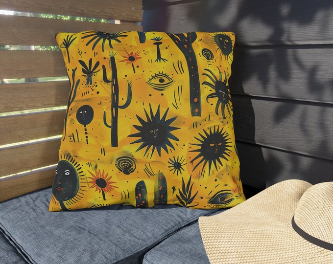 Boho Print Outdoor Decorative Pillow, CHOOSE Your SIZE, UV Resistant Outdoor Pillow, Colorful Pillow Decor, Water Resistant Pillow