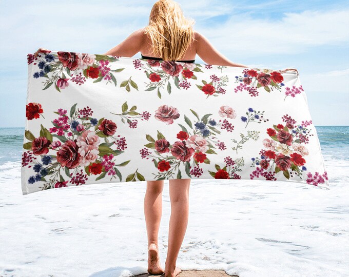 Large Beach Towel, 30 x 60 Inch Towel, Bath Towel, Roses Rose Floral Towel, Custom Print Towel, Floral Art Designer Towel, Premium Towel