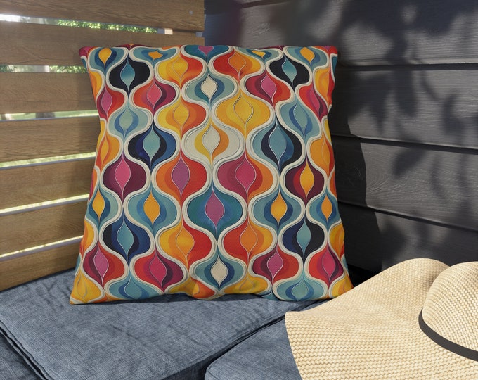 Boho Retro Print Outdoor Decorative Pillow, CHOOSE Your SIZE, UV Resistant Outdoor Pillow, Colorful Pillow Decor, Water Resistant Pillow