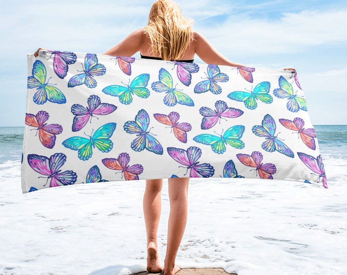 Large Beach Towel, 30 x 60 Inch Towel, Bath Towel, Butterfly Butterflies Towel, Custom Print Towel, Floral Art Designer Towel, Premium Towel