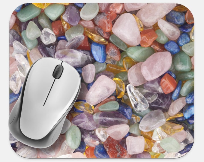 Gemstone Crystals Mouse Pad, Gems Mouse Pad, Computer Accessories, Tech Desk Supplies, Boho Bohemian Hippie Mouse Pad, Neoprene Mouse Pad