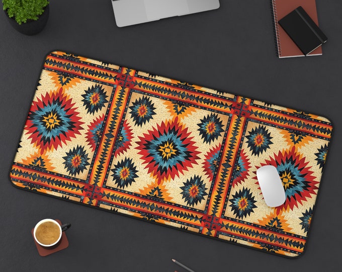 LARGE Tribal Aztec Design Desk Mat, 3 Sizes Non Slip Desk Pad, Office Computer Tech Supplies, Boho Bohemian Hippie Neoprene Desk Mat