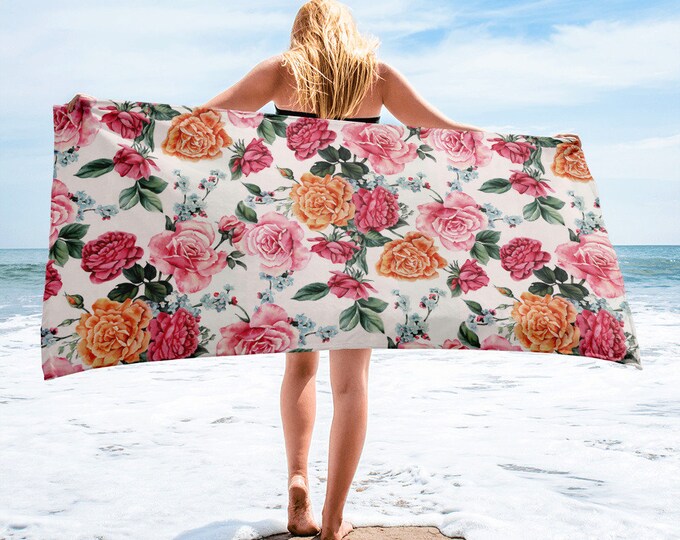 Large Beach Towel, 30 x 60 Inch Towel, Bath Towel, Roses Rose Floral Towel, Custom Print Towel, Floral Art Designer Towel, Premium Towel