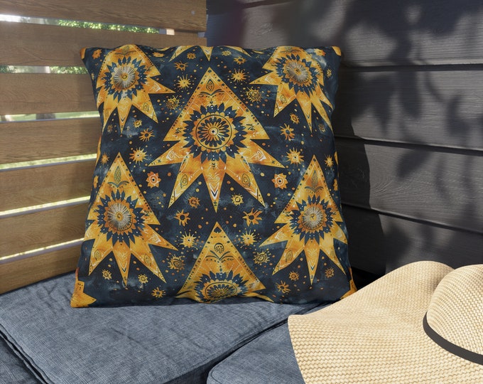 Boho Print Outdoor Decorative Pillow, CHOOSE Your SIZE, UV Resistant Outdoor Pillow, Colorful Pillow Decor, Water Resistant Pillow