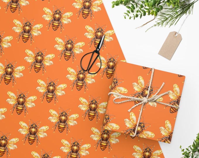 Bohemian Honeybee Wrapping Paper, Two Sizes, Sustainably Sourced, Party Supplies, Anniversary Birthday Gift Wrap, Boho Wrapping Paper