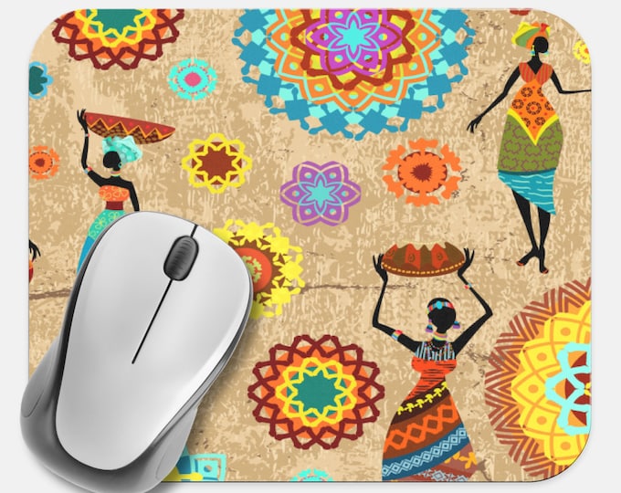 African Art Mouse Pad, Tribal Batik Mouse Pad, Computer Accessories, Tech Desk Supplies, Boho Bohemian Hippie Mouse Pad, Neoprene Mouse Pad