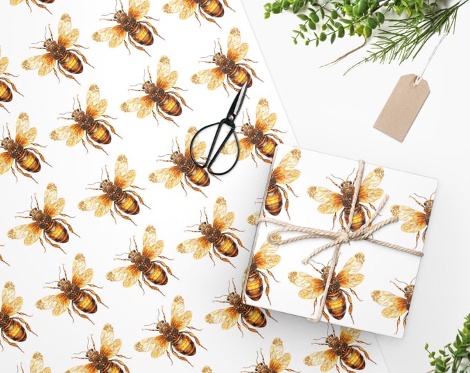 Bohemian Honeybee Wrapping Paper, Two Sizes, Sustainably Sourced, Party Supplies, Anniversary Birthday Gift Wrap, Boho Wrapping Paper