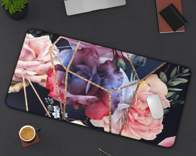 LARGE Roses Marble Desk Mat, 3 Sizes Non Slip Desk Pad, Office Computer Tech Supplies, Boho Bohemian Hippie Neoprene Desk Pad