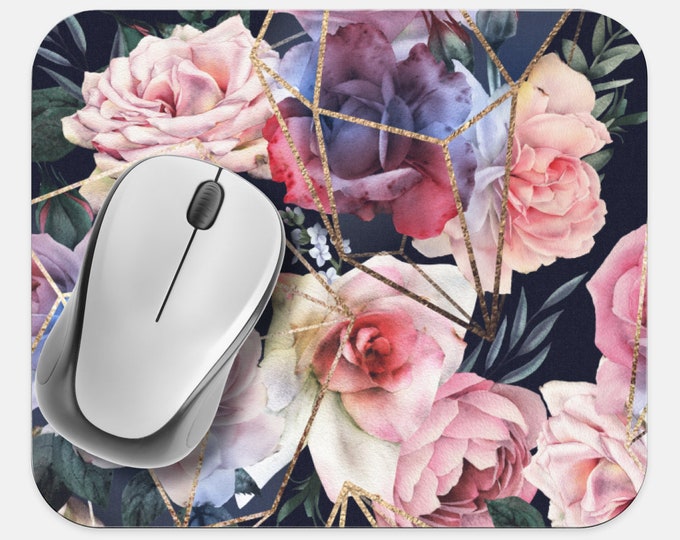 Floral Mouse Pad, Flowers Mouse Pad, Computer Accessories, Tech Desk Supplies, Boho Bohemian Hippie Mouse Pad, Neoprene Non Slip Mouse Pad