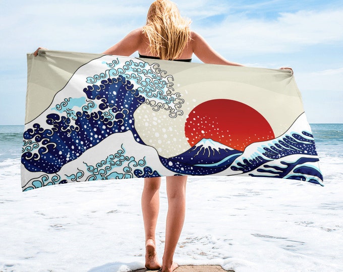 Large Beach Towel, 30 x 60 Inch Towel, Bath Towel, Japanese Ocean Sun Towel, Custom Print Towel, Asian Art Designer Towel, Premium Towel